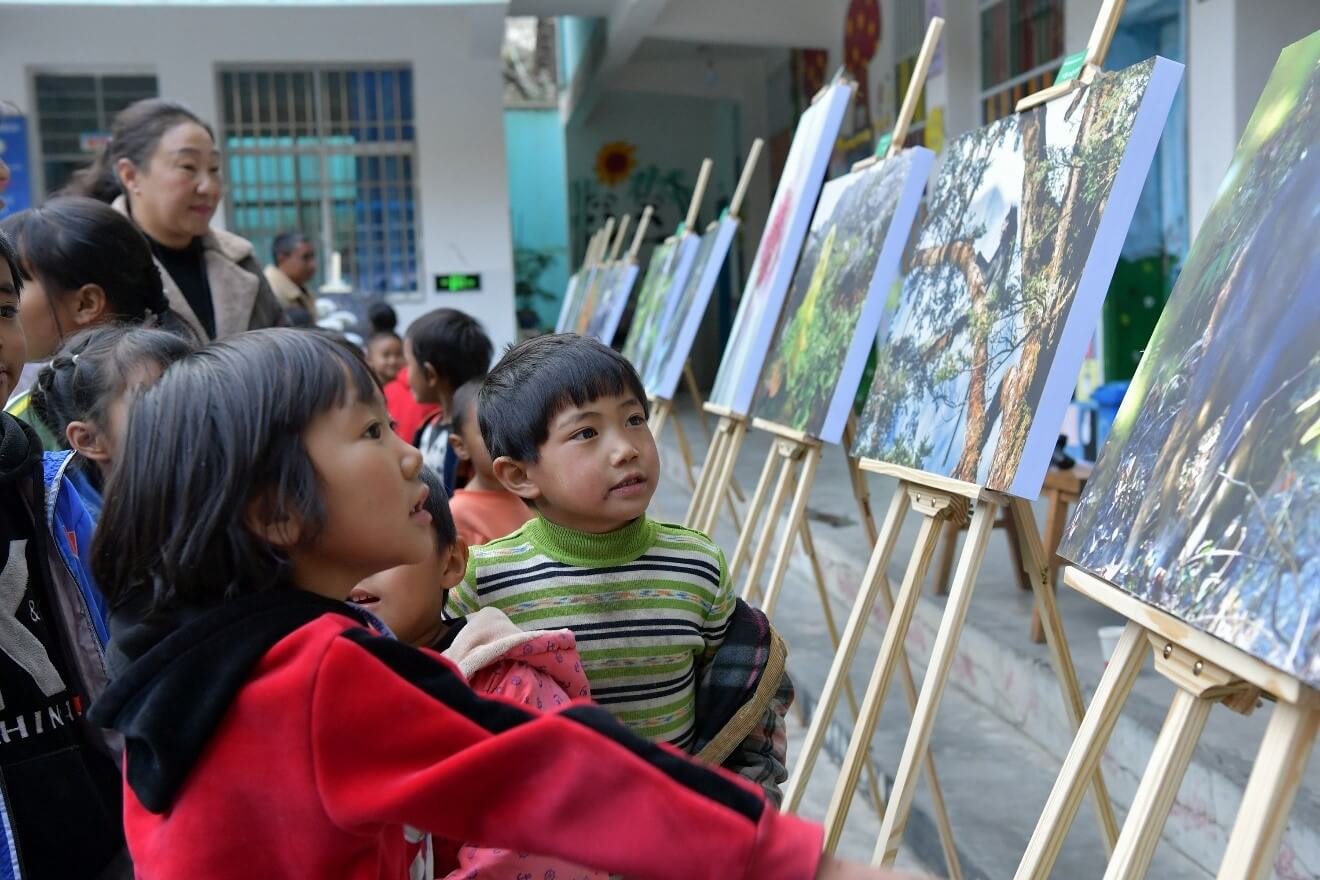 School children touring the exhibition