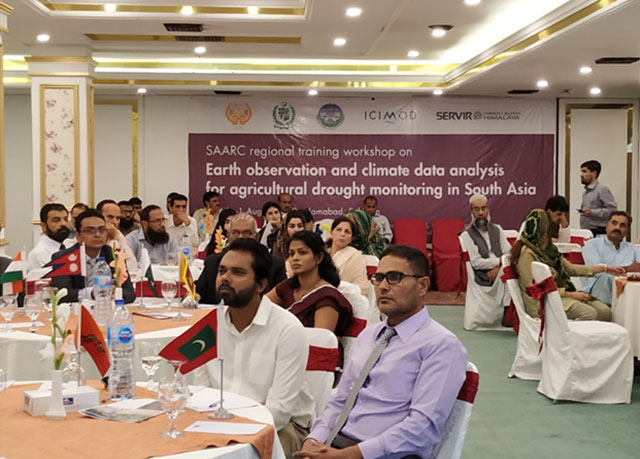 Participants at the regional workshop on earth observation and climate data analysis for agriculture drought monitoring in South Asia.