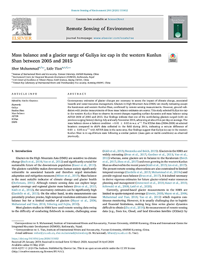 Mass balance and a glacier surge of Guliya ice cap in the western Kunlun Shan between 2005 and 2015