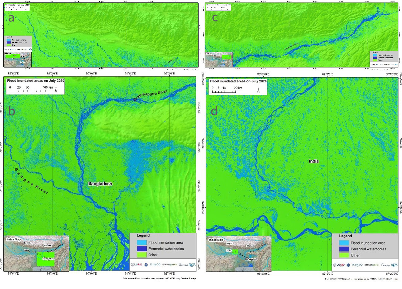 Inundated areas in different regions