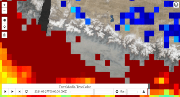 Modis AOD and true colour image for Nepal