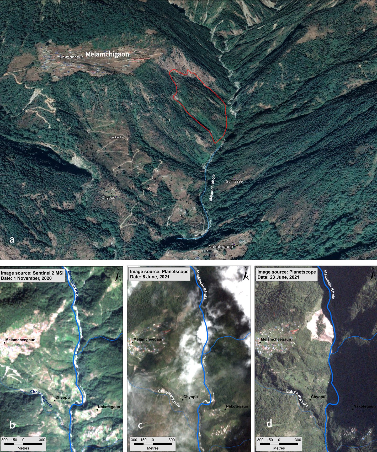 3D view of the landslide area at Melamchigaon