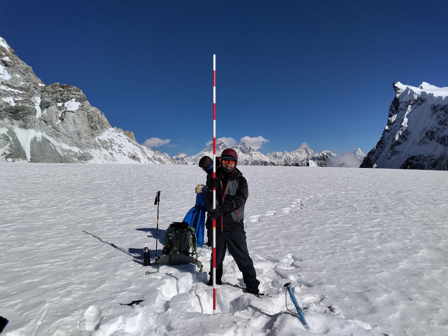 installing a bamboo stake for mass balance